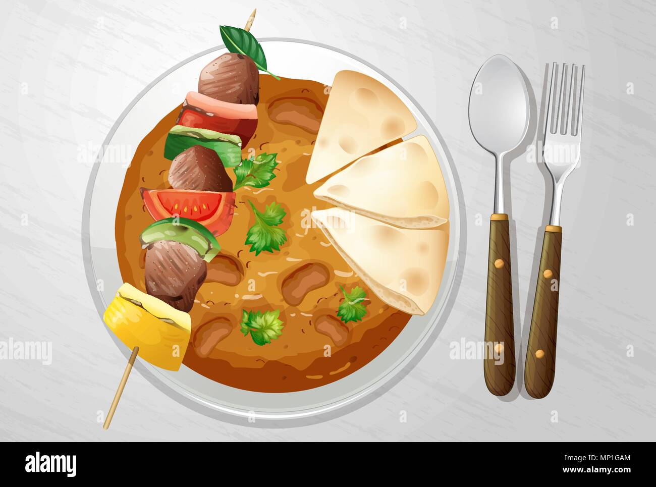 Spicy Curry Indiano con illustrazione Kebab Illustrazione Vettoriale