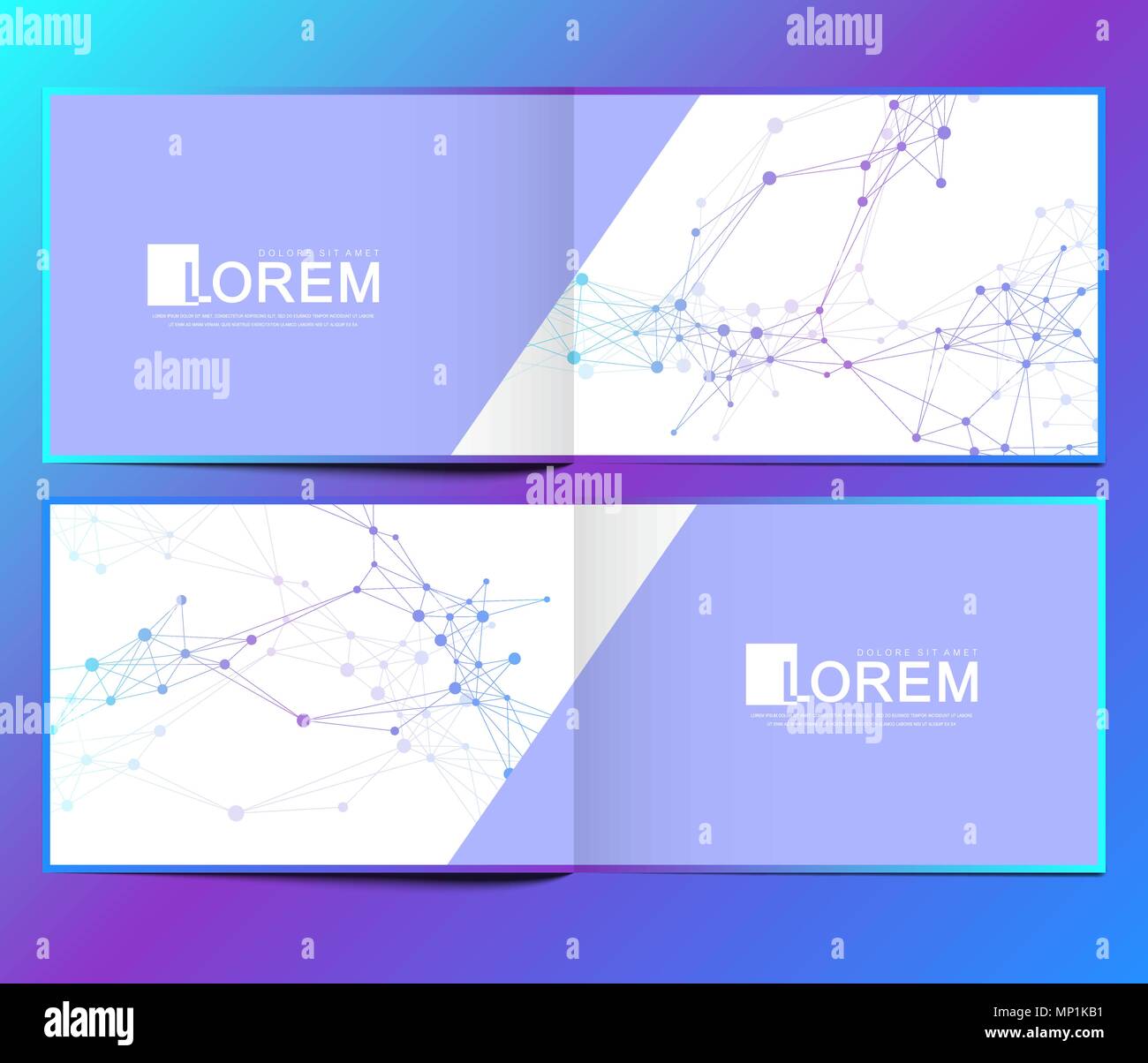 Modern template vettoriale per orizzontale brochure, depliant, coperchio, rivista o relazione annuale. Abstract background medico. Molecola di struttura e di comunicazione. La scienza, la tecnologia e il concetto di medicina. Illustrazione Vettoriale