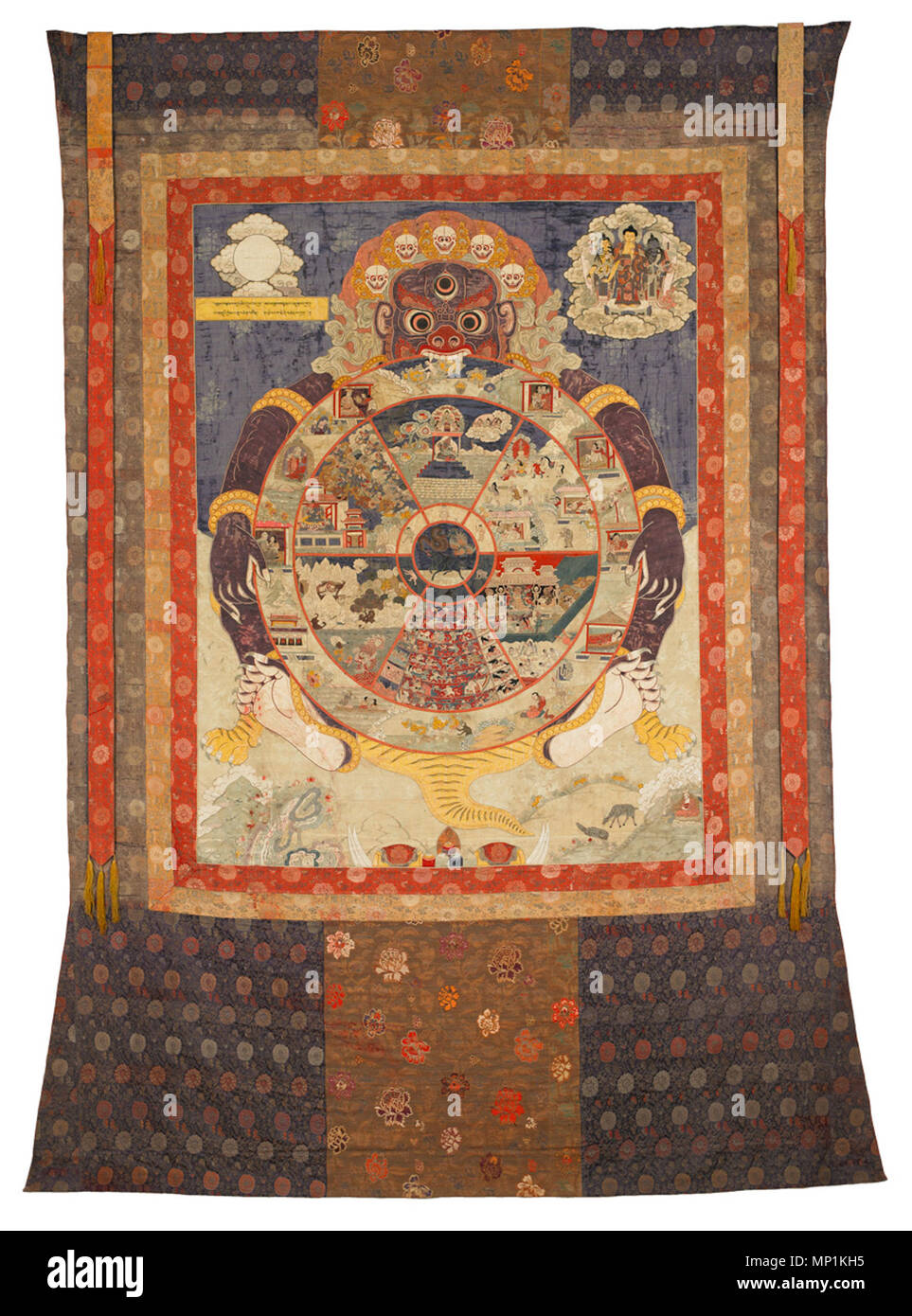 . Inglese: immagine dell'universo buddista, o ruota di esistenza, visualizzando i sei reami di esistenza . 1800. 1257 ruota dell esistenza Foto Stock