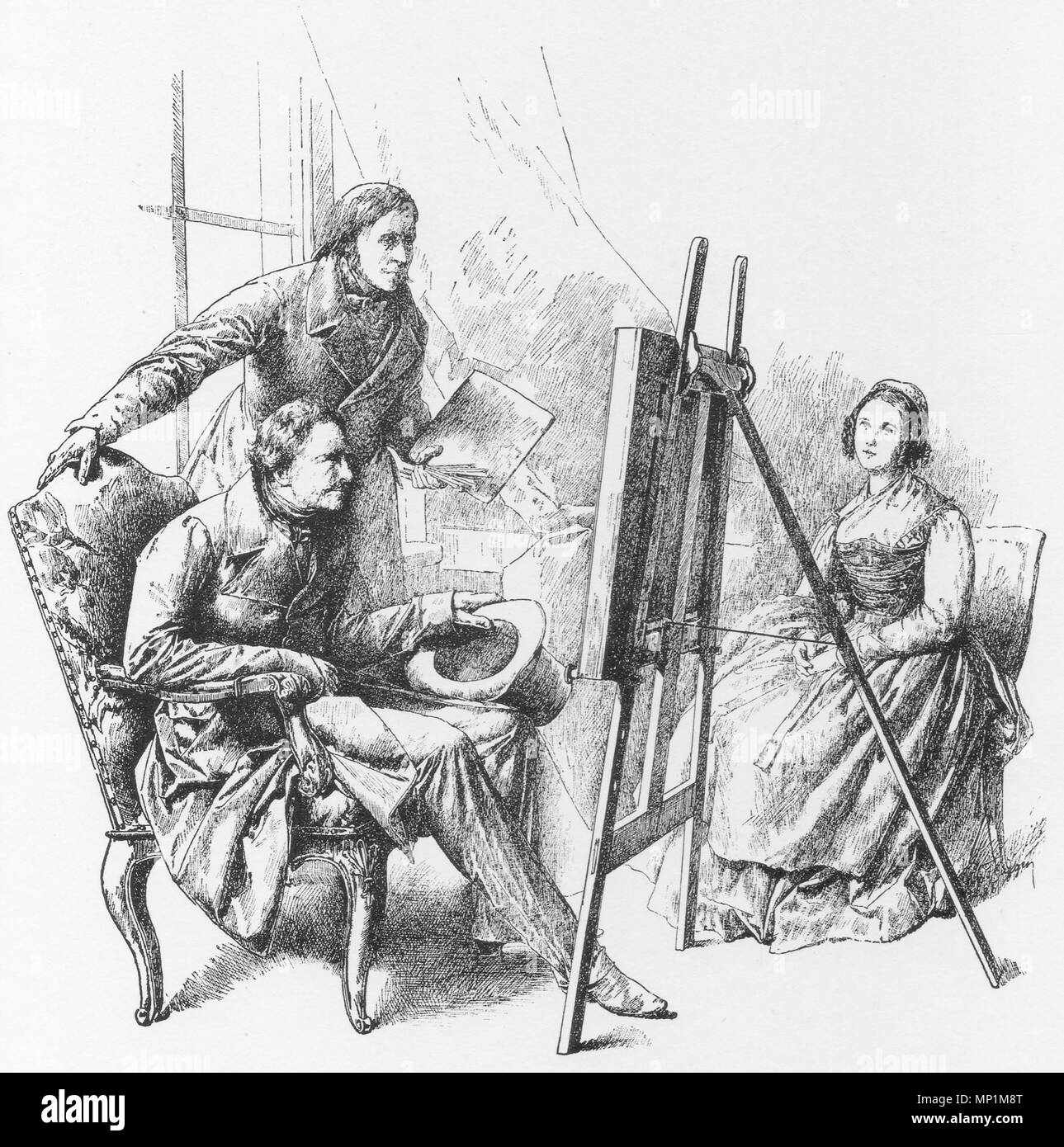 König Ludwigs Besuch im Atelier Stielers, des Malers der Schönheitsgalerie . 833 Ludwigs Besuch im Atelier Stielers Foto Stock