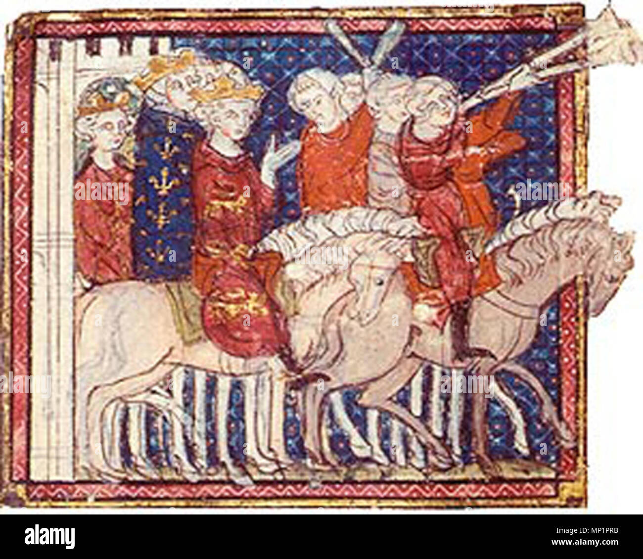 . Čeština: Filip IV. Sličný, Eduard II. Un Anglický Ludvík Navarrský (1313) Français : Philippe IV Le Bel chassant avec son fils aîné Louis Ier de Navarra et son gendre Édouard II d'Angleterre . středověk. Anonimo 983 Philippe4 eduard2 ludvikNavarra Foto Stock