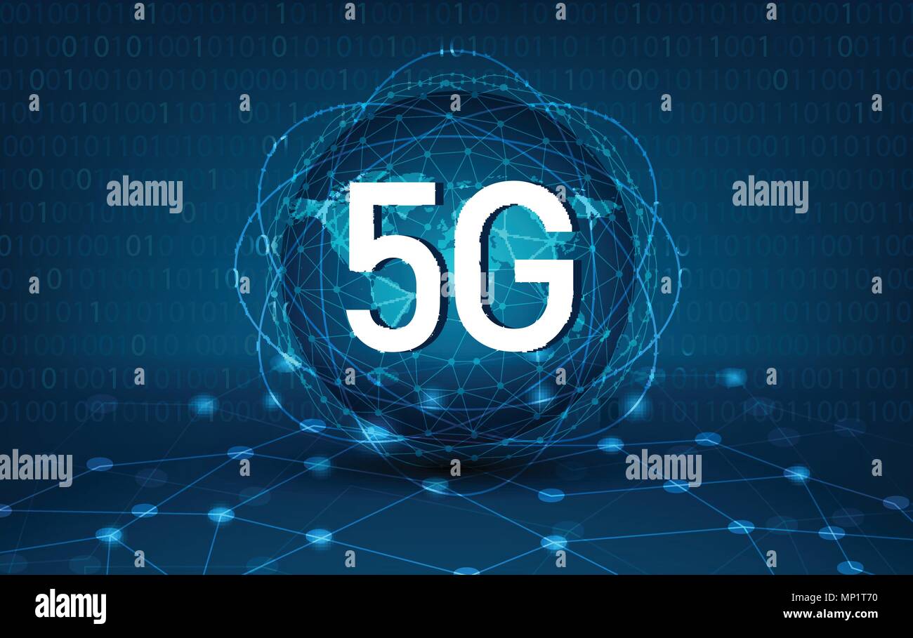 5g 4g network globale della terra della rete di comunicazioni mappa del mondo mappa blu sfondo blu scuro mappa vettore mondiale rete logistica globale Illustrazione Vettoriale