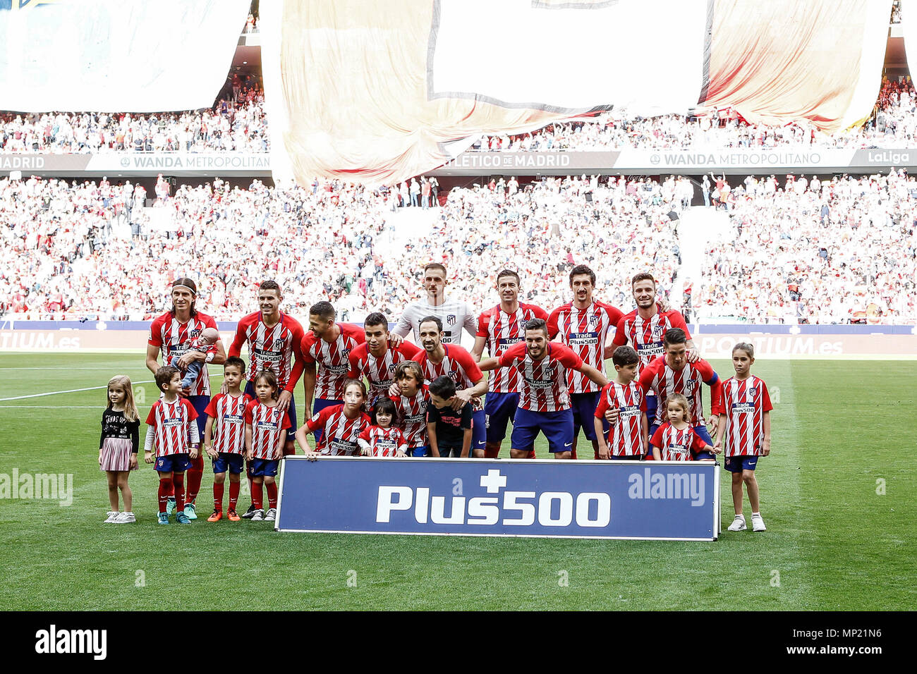 Wanda Metropolitano, Madrid, Spagna. Il 20 maggio 2018. La Liga calcio, Atletico Madrid versus Eibar; Atletico Gruppo Line-up Credit: Azione Plus sport/Alamy Live News Foto Stock