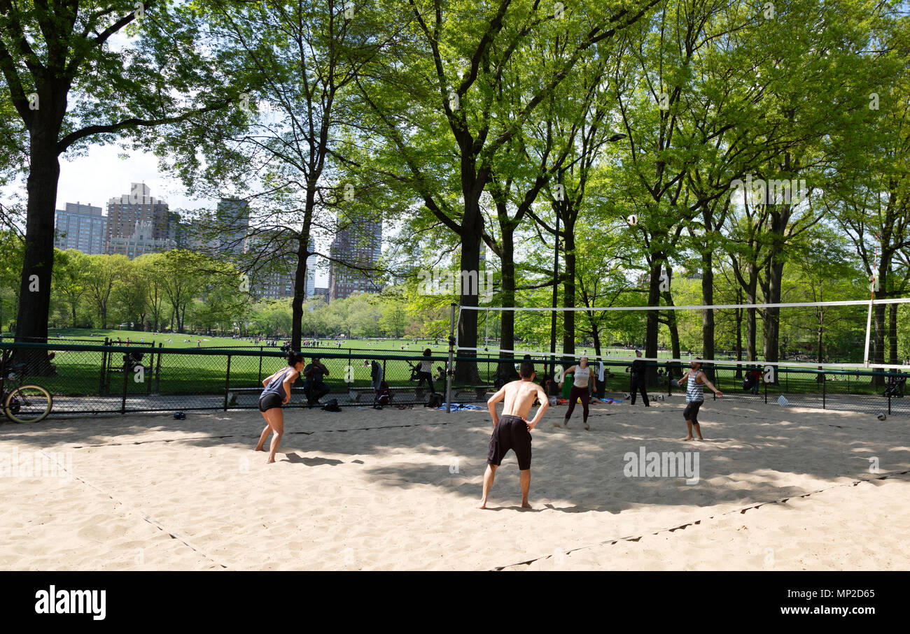La gente giocando a pallavolo in Central Park di New York City, Stati Uniti d'America Foto Stock