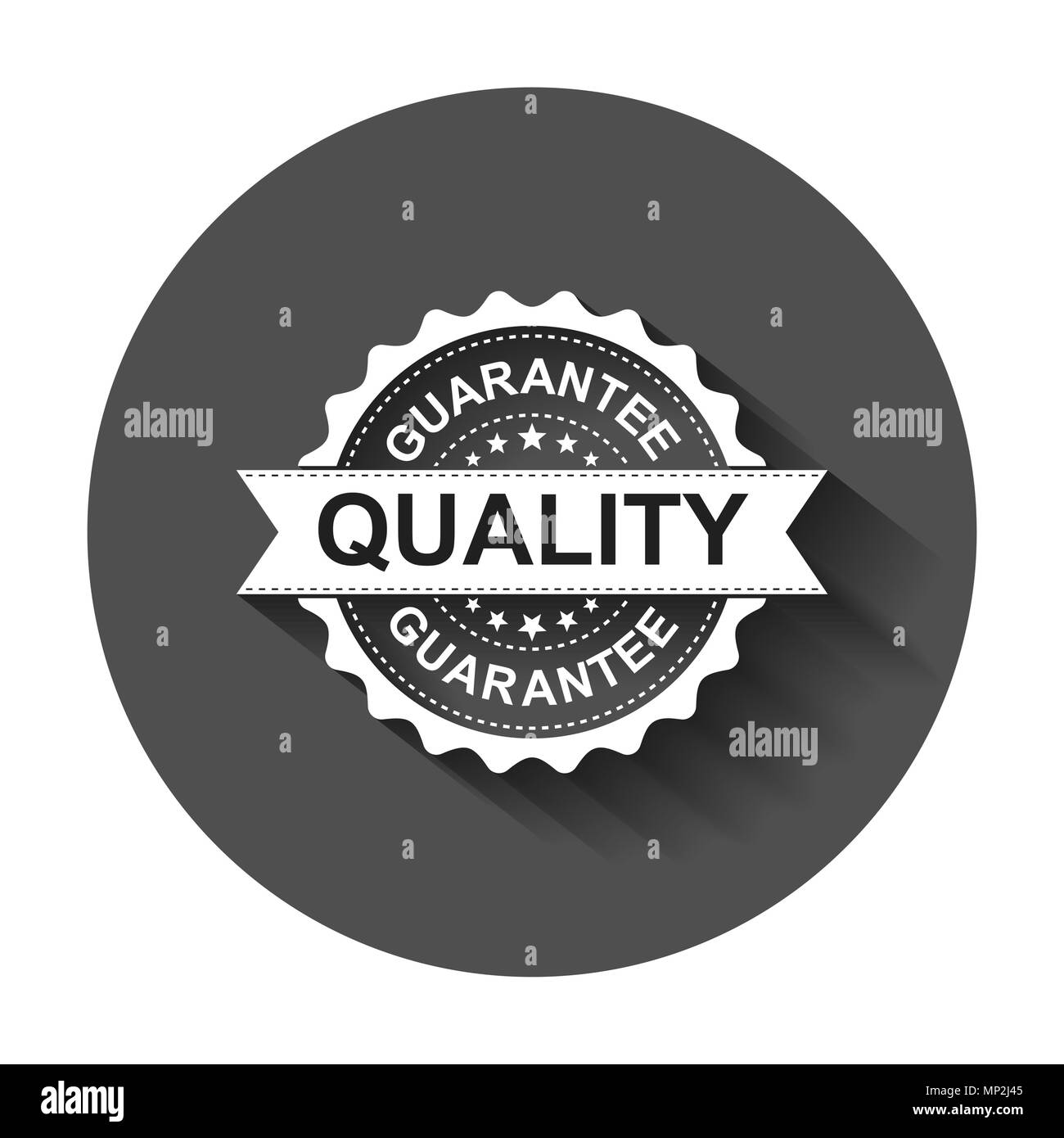 Garantire grunge timbro di gomma. Illustrazione Vettoriale con lunga ombra. Il concetto di Business quality stamp pittogramma. Illustrazione Vettoriale