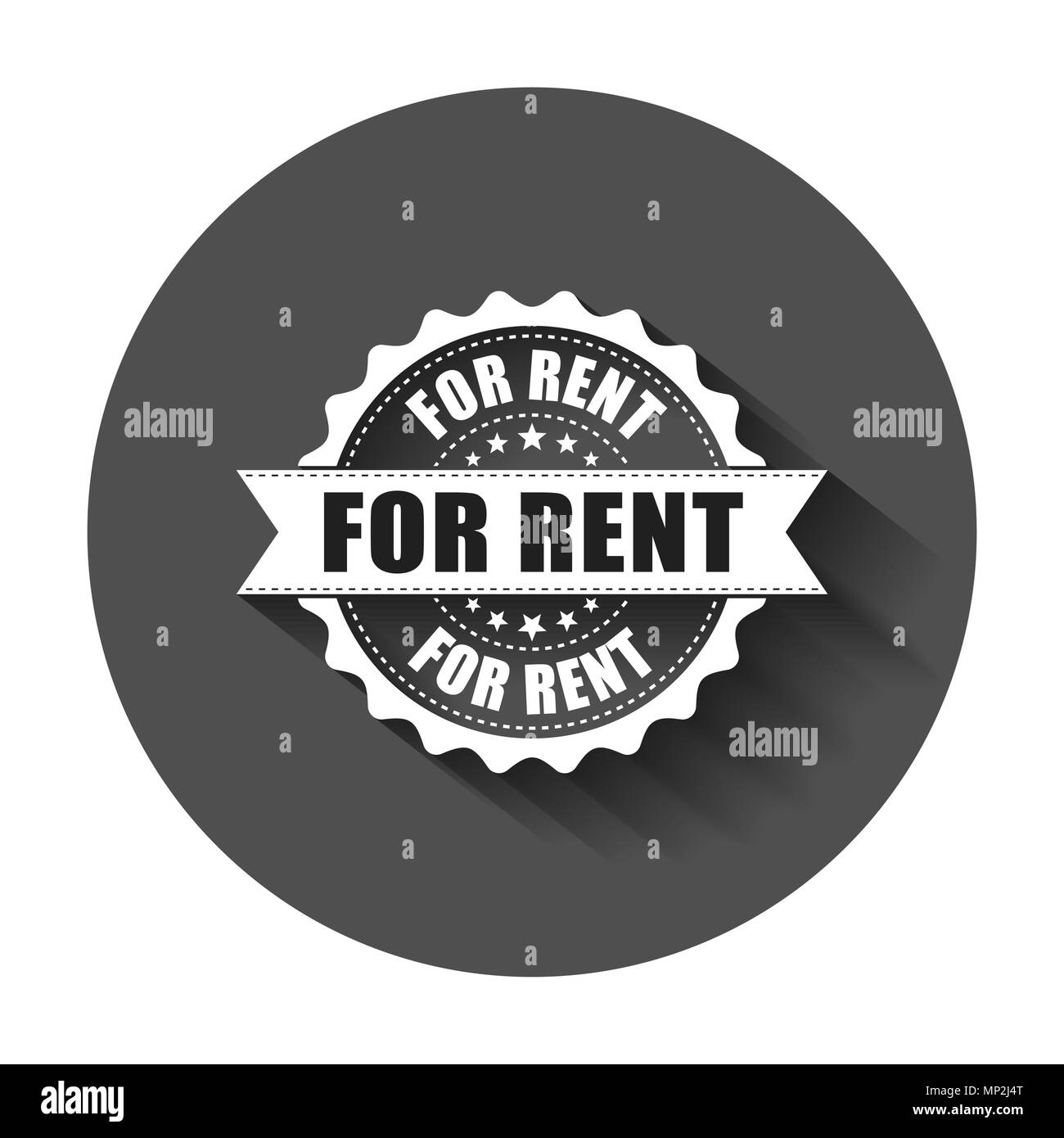 Per noleggiare grunge timbro di gomma. Illustrazione Vettoriale con lunga ombra. Il concetto di business per affittare il timbro pittogramma. Illustrazione Vettoriale