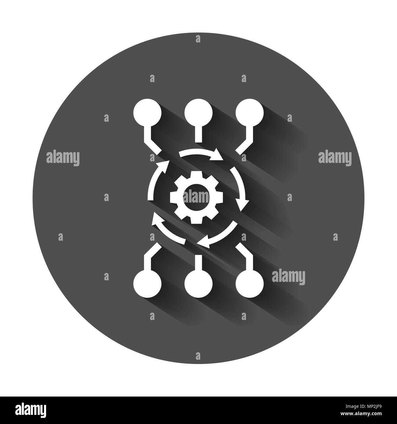 Algoritmo software api icona vettore in uno stile piatto. Ingranaggio di business con la freccia illustrazione con lunga ombra. Concetto di algoritmo. Illustrazione Vettoriale