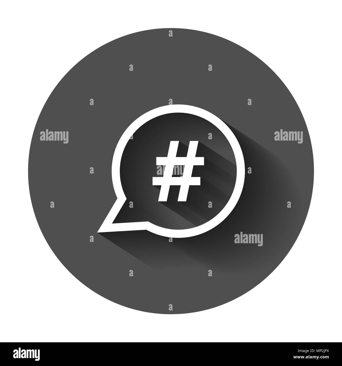 Hashtag icona vettore in uno stile piatto. Il social media marketing illustrazione con lunga ombra. Hashtag un concetto di rete. Illustrazione Vettoriale
