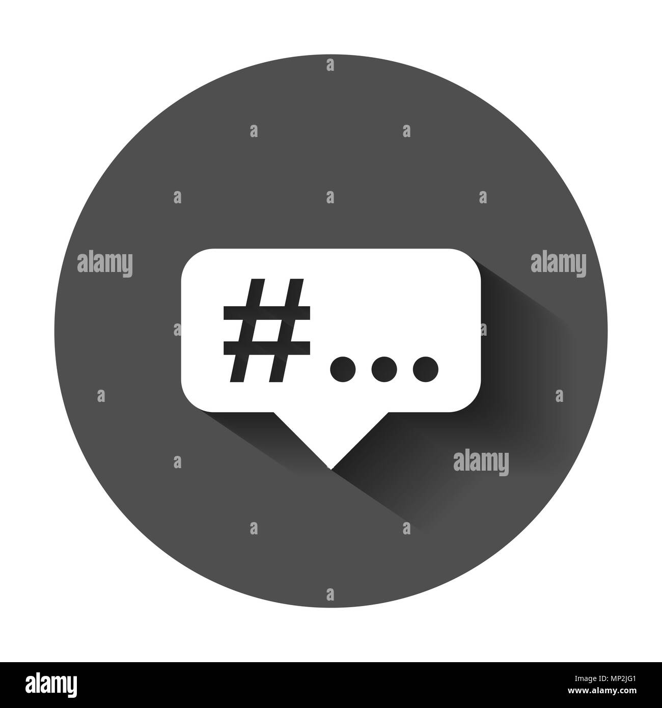 Hashtag icona vettore in uno stile piatto. Il social media marketing illustrazione con lunga ombra. Hashtag un concetto di rete. Illustrazione Vettoriale