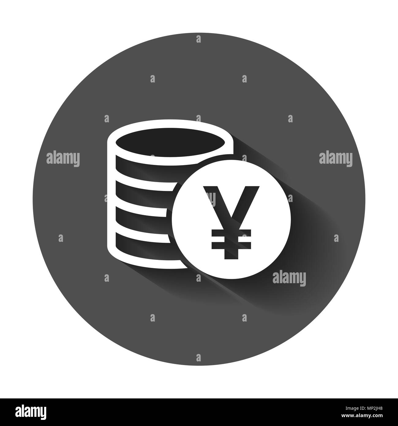 Yen, yuan moneta di denaro icona vettore in uno stile piatto. Yen moneta simbolo illustrazione con lunga ombra. Asia denaro concetto aziendale. Illustrazione Vettoriale