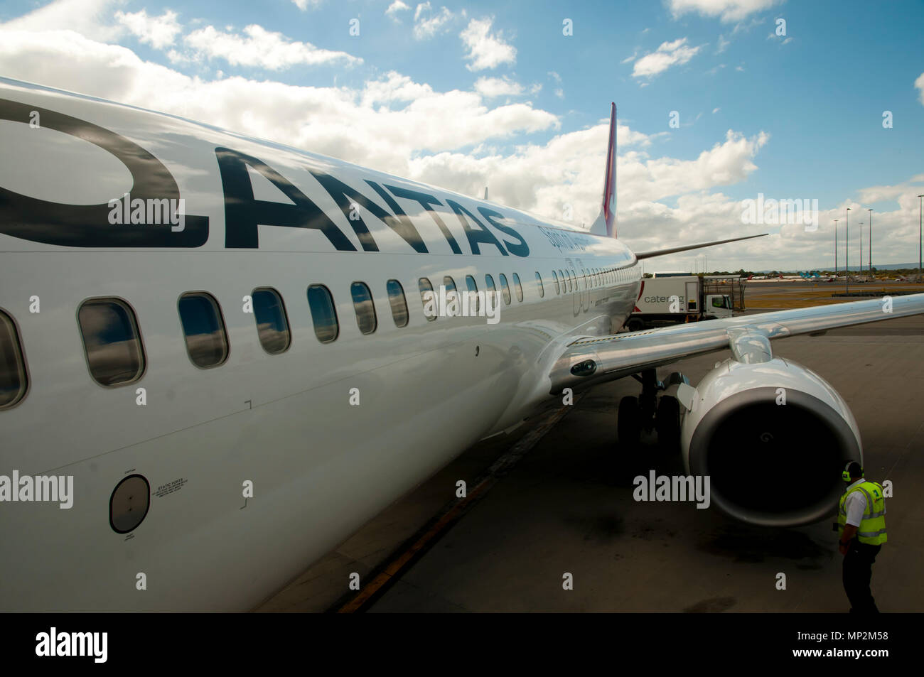 PERTH, AUSTRALIA - Aprile 7, 2018: aereo commerciale appartenente a Qantas che è la terza compagnia aerea più antica del mondo Foto Stock