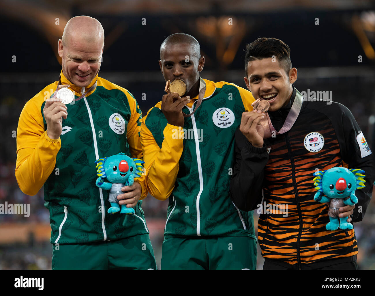 Uomini T12 100m medaglia giochi Presentation-Commonwealth 2018 Foto Stock