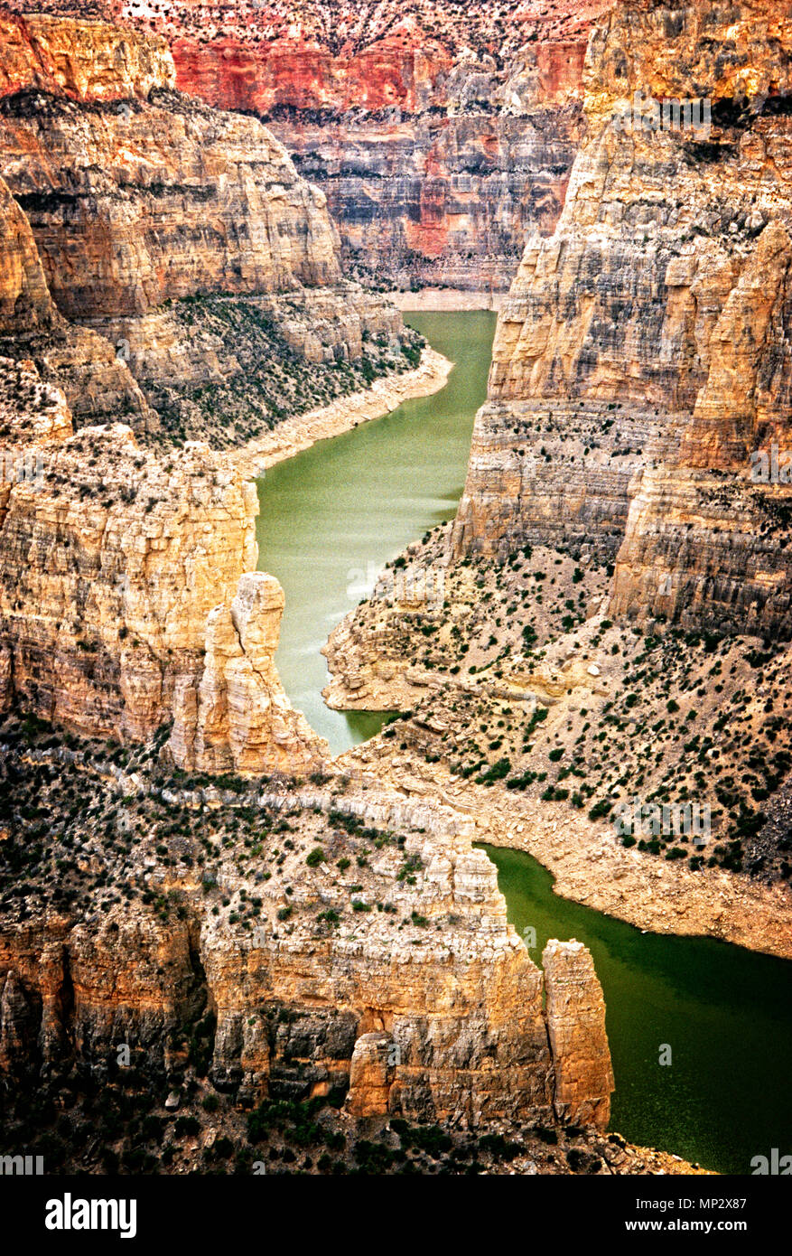 Il Bighorn fiume scorre attraverso te Bighorn Canyon National Recreation Area nel sud Montana Foto Stock