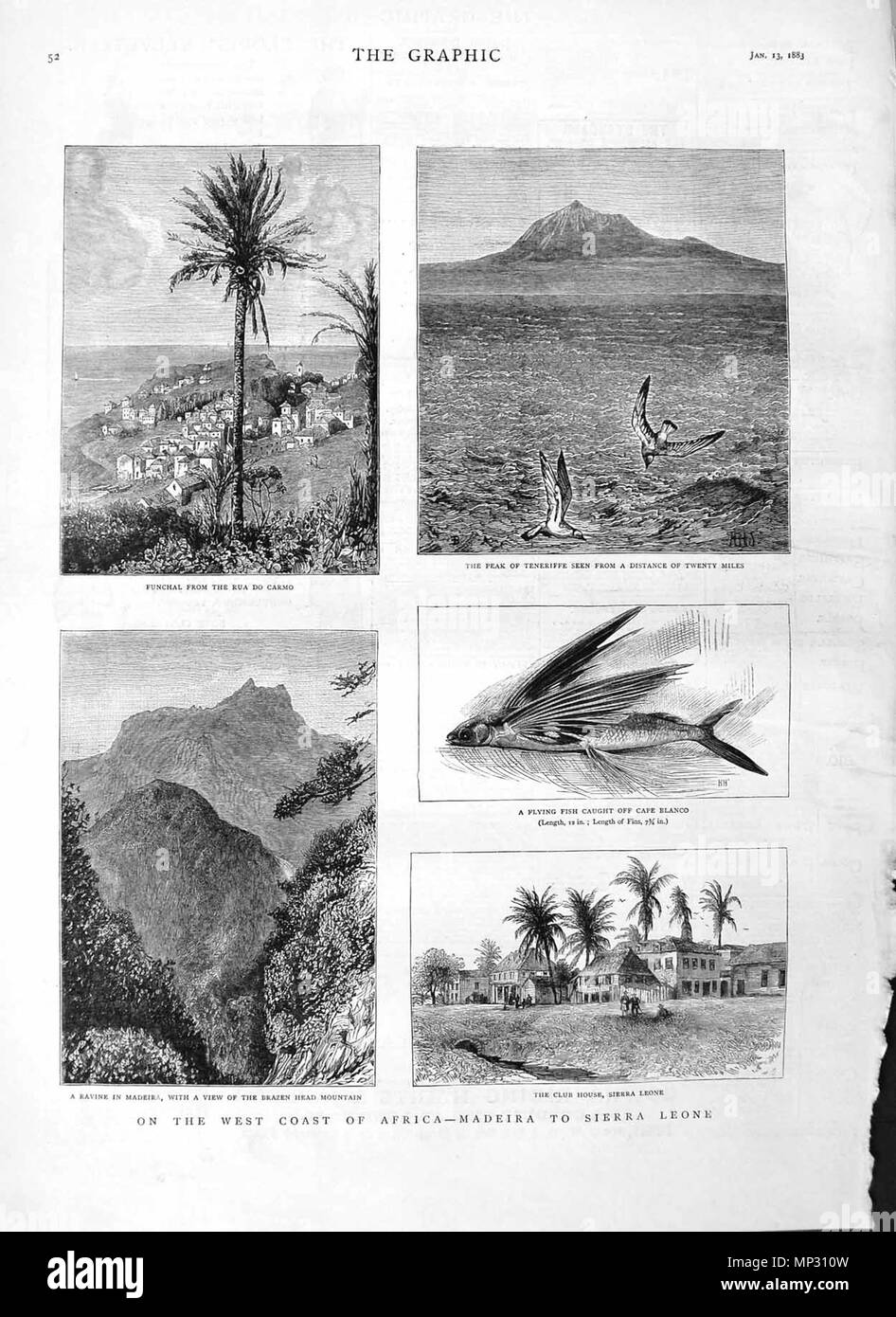 . Una pagina completa dal nostro volume del grafico illustrato di un giornale settimanale datato 1883, la dimensione della scansione è circa ( compresi i margini come mostrato )imately 15,5 x 11 pollici (395x280). Il 13 gennaio 1883. Unknown 1174 il grafico 1883, p. 52 Foto Stock