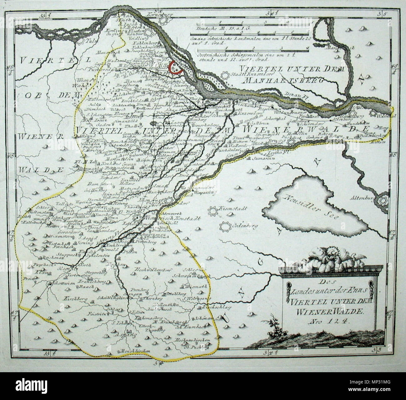 . Deutsch: des Landes unter der Enns Viertel unter dem Wiener-Walde. Nro. 124. Kolorierter Kupferstich . 1791/1792. Franz Johann Joseph von Reilly (1766-1820) nomi alternativi Reilly, Franz Johann Joseph von Descrizione editore austriaco e scrittore Data di nascita e morte 18 Agosto 1766 6 luglio 1820 Luogo di nascita e morte a Vienna il periodo di lavoro 1790 - 1800 Sede di lavoro autorità di Vienna : controllo Q113944 VIAF: 102371035 ISNI: 0000 0001 1839 240X LCCN: N88624007 GND: 118748017 SUDOC: 158784243 WorldCat 851 Mappa di Austria nel 1791-1792 da Reilly 124 Foto Stock
