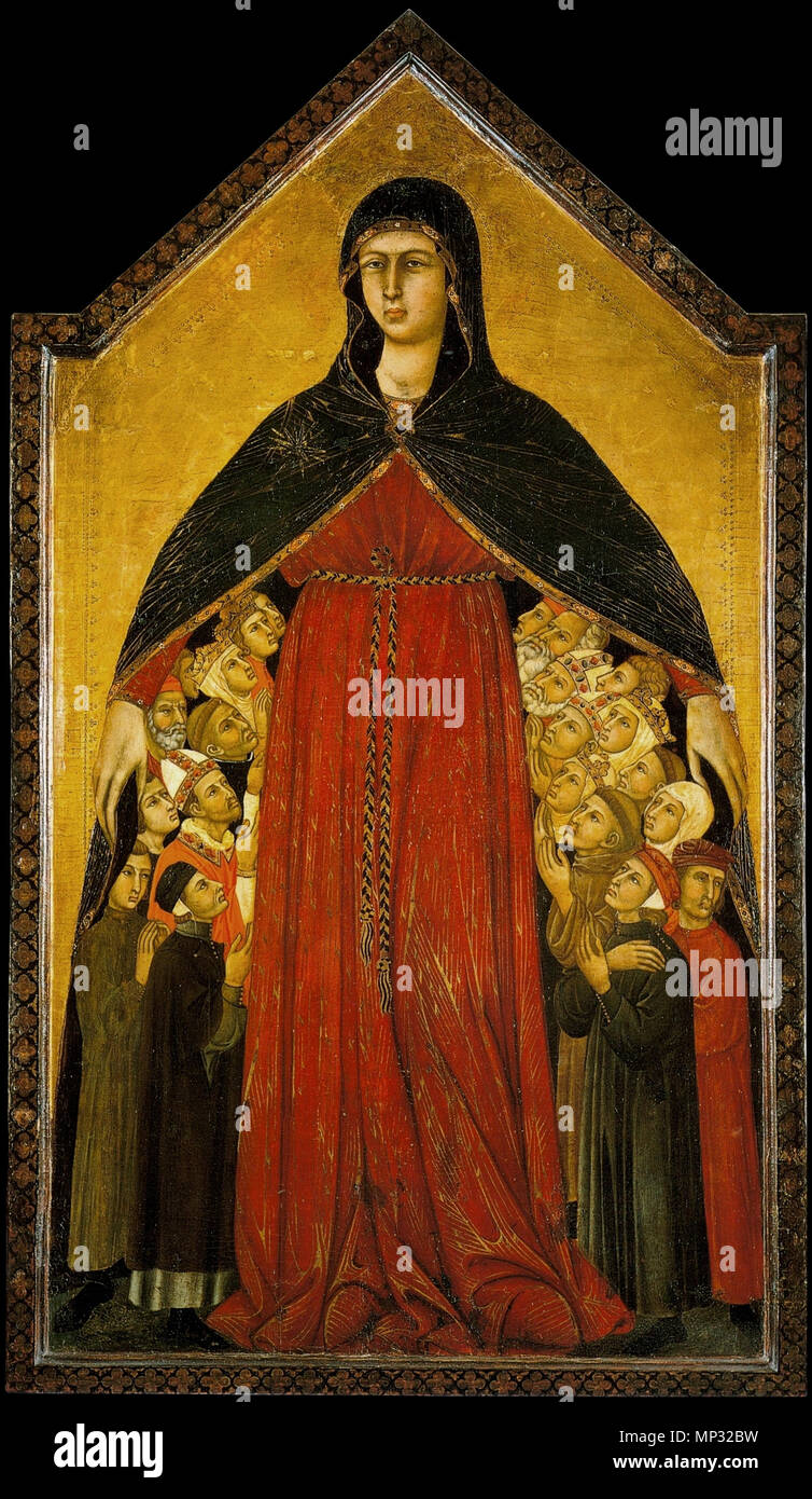 . Inglese: Madonna della Misericordia. 1308-10. Pinacoteca. Siena . Ottobre 1308. 1123 Simone Martini e Lippo Memmi. Madonna della Misericordia. 1308-10. Pinacoteca. Siena Foto Stock