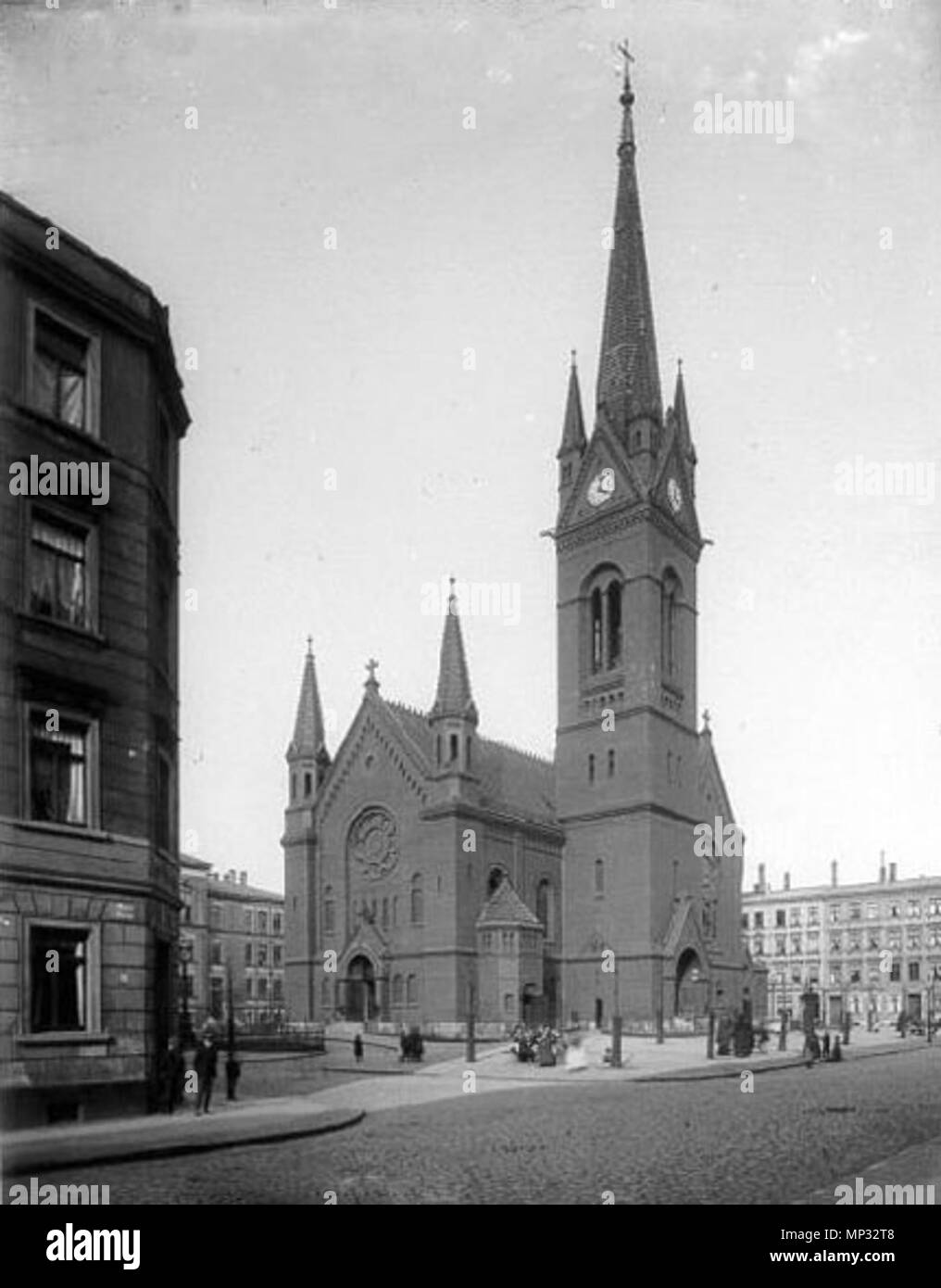 . Inglese: Chiesa di Santa Croce in Leipzig-Neustadt, Neustaedter Markt 8 Deutsch: Kirche zum Heiligen Kreuz in Leipzig-Neustadt, Neustädter Markt 8 . circa 1900. Hermann Walter (1838-1909) 801 Leipzig Heilig-Kreuz-Kirche Foto Stock