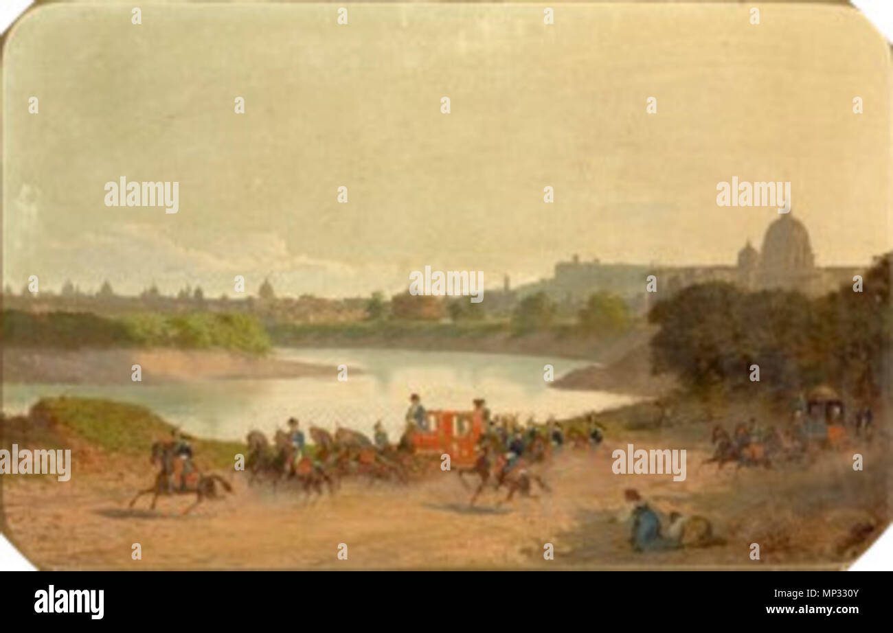 959 Papež potuje s kočijo ob Tiberi (kon. 18. ali zač. 19. st.) Foto Stock