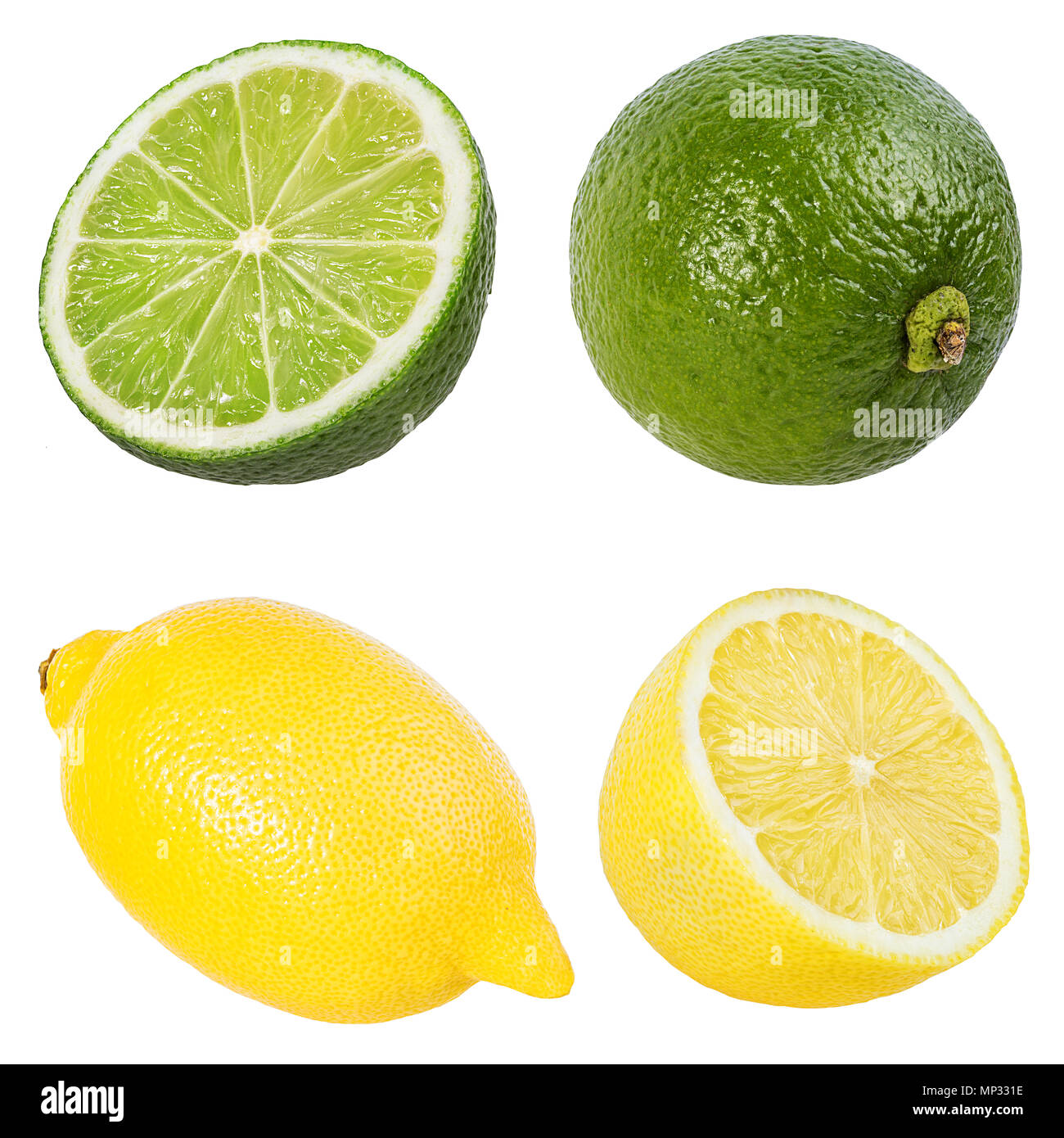 Limone fresco e calce isolati su sfondo bianco Foto Stock