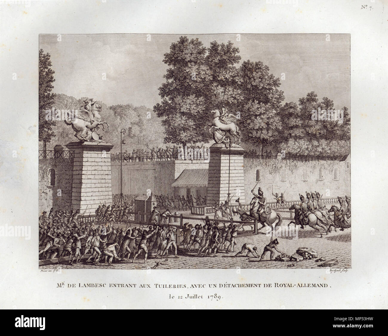 . Français : M. de Lambesc concorrente aux Tuileries, avec onu détachement de Royal-Allemand, le 12 juillet 1789. 1804. Pierre-Gabriel Berthault 790 Lambesc concorrente aux Tuileries Foto Stock