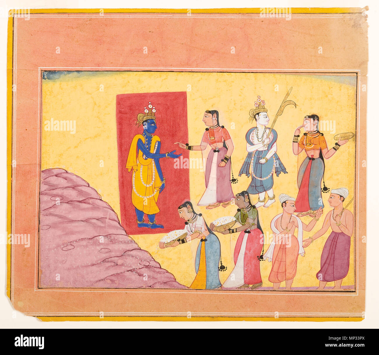 . Inglese: Titolo serie: il testo antico del Signore Nome Suite: Bhagavata Purana Data di creazione: ca. 1585 Dimensioni display: 6 1/2 in. x 9 9/16 in. (16,5 cm x 24,3 cm) Linea di credito: Edwin Binney terza raccolta numero di adesione: 1990.780 Collezione: <a href='http://www.sdmart.org/art/our-collection/asian-art' rel="nofollow">Il San Diego Museum of Art</a> . 22 marzo 2010, 11:00:06. Inglese: thesandiegomuseumofartcollection 1170 Il bramino mogli del feed Krishna (6124512327) Foto Stock