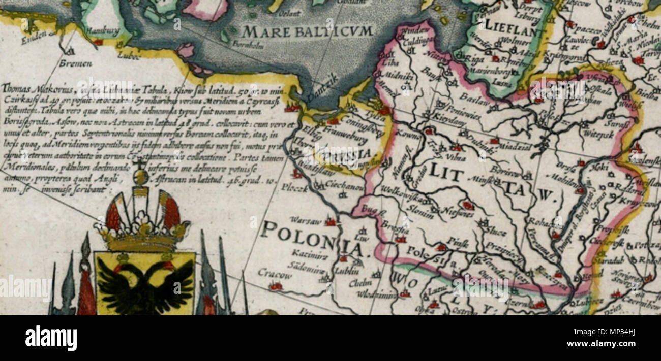 . Inglese: Willem Janszoon Blaeu: Tabula Russiae ex autographo, quod delineandum curavit Foedor filius Tzaris Borois desumta …. MDCXIIII uno splendido esempio di Hessel Gerritsz la Mappa di Russia, con il grande inset di Mosca e il piano di Archangelsckagoroda. Hessel Gerritsz la Mappa di Russia, rilasciato per la prima volta 1613, è stato pubblicato dal Blaeu dopo aver acquisito la piastra Gerritsz dopo la sua morte nel 1632. L'angolo superiore sinistro ha un inserto piano di Mosca con un 17-punto chiave. Sulla destra è una prospettiva di Arcangelo, la Russia è solo la porta settentrionale fino alla fondazione di San Pietroburgo nel 1700. Tre figure in Russi Foto Stock