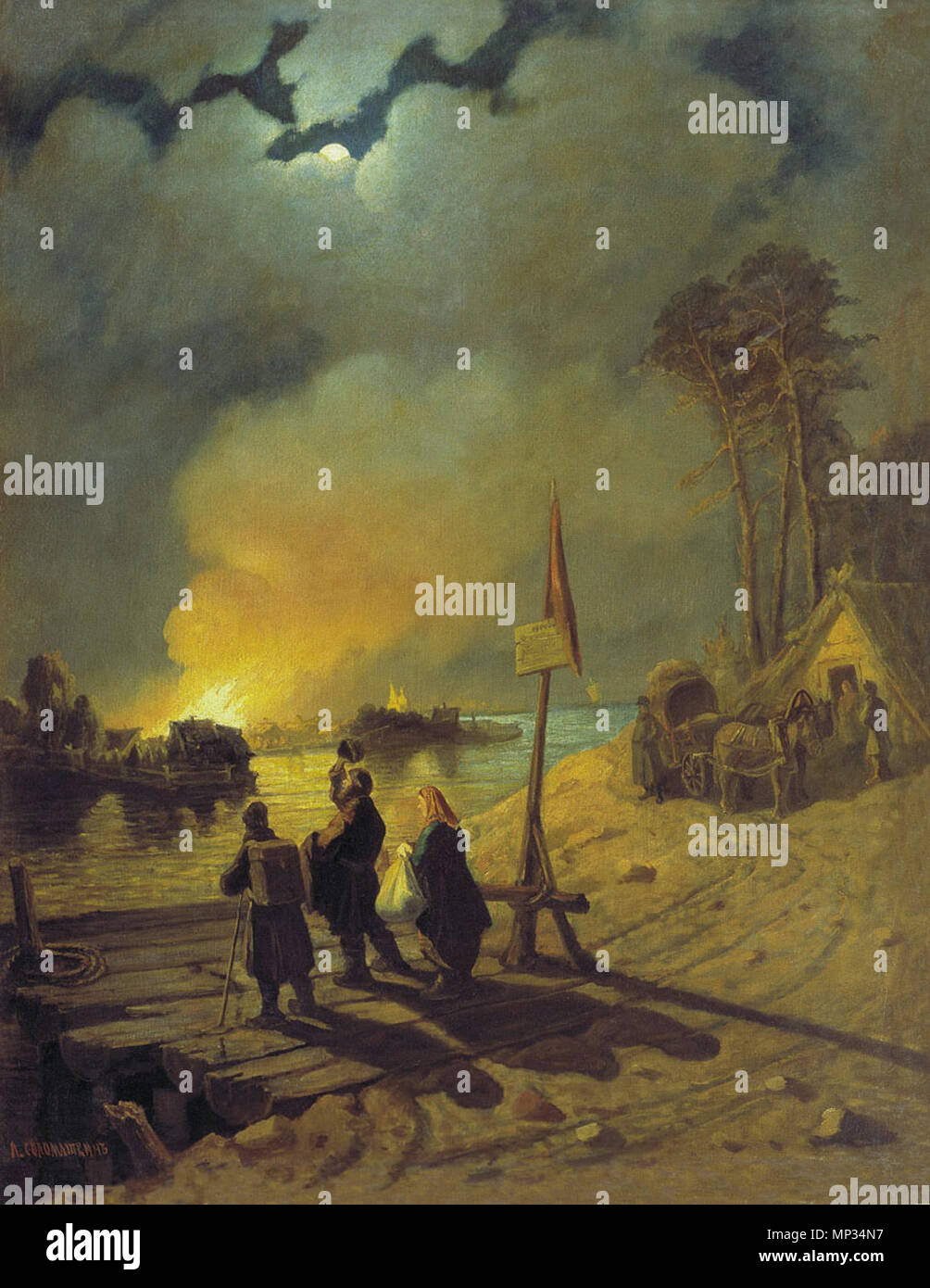 . Inglese: il fuoco nel villaggio Русский: Пожар в деревне. Холст масло, Размер 92,7 x 70 . prima di 1883. 1130 SolomatkinLeonid PozharVDerevne Foto Stock