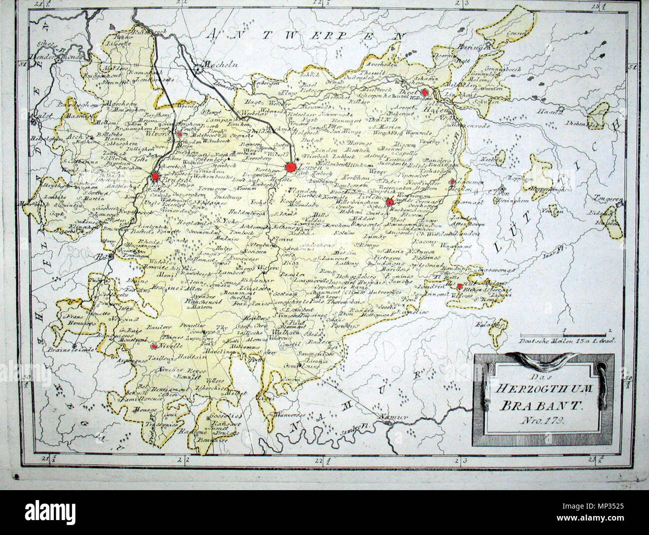 . Deutsch: Das Herzogthum Brabant. Nro. 179. Kolorierter Kupferstich. Versione ohne Quartiernamen . 1792. Franz Johann Joseph von Reilly (1766-1820) nomi alternativi Reilly, Franz Johann Joseph von Descrizione editore austriaco e scrittore Data di nascita e morte 18 Agosto 1766 6 luglio 1820 Luogo di nascita e morte a Vienna il periodo di lavoro 1790 - 1800 Sede di lavoro autorità di Vienna : controllo Q113944 VIAF: 102371035 ISNI: 0000 0001 1839 240X LCCN: N88624007 GND: 118748017 SUDOC: 158784243 WorldCat 1046 Reilly 179b Foto Stock