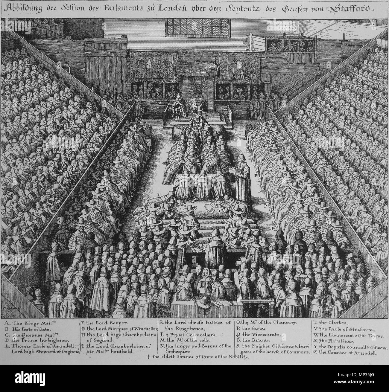 Inglese: la versione di prova del conte di Strafford nella Westminster Hall 1641. 1255 Wenceslaus Hollar - Prova del conte di Strafford Foto Stock