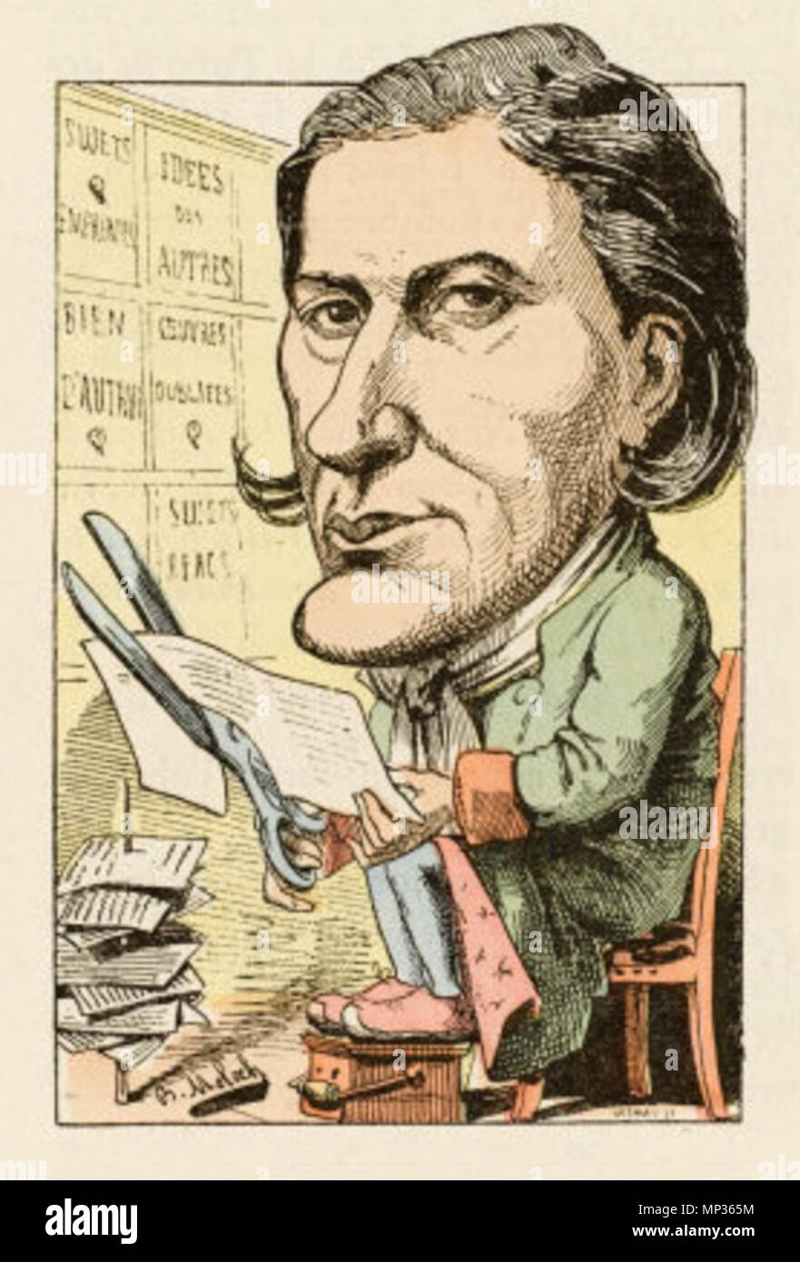 . Inglese: caricatura del drammaturgo francese, Victorien Sardou, da Benjamin Moloch . Pubblicato 1882 in Le Trombinoscope. 'Moloch', pseudonimo di Alphonse Hector Colomb (1849- 1909) 1233 Victorien Sardou da Moloch 1882 Foto Stock