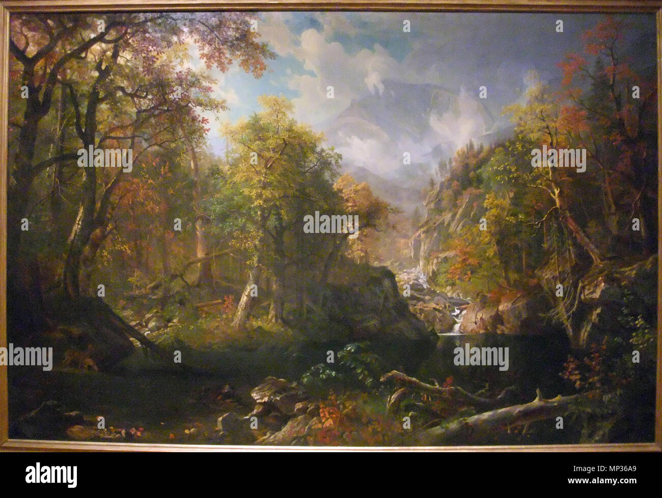La Emerald Pool . Inglese: La piscina di smeraldo (1870) da Albert Bierstadt. pittura, olio su tela, Chrysler Museum of Art, lascito del P. Walter Chrysler, Jr. . 1870. 1172 Il pool di smeraldo (1870) da Albert Bierstadt Foto Stock