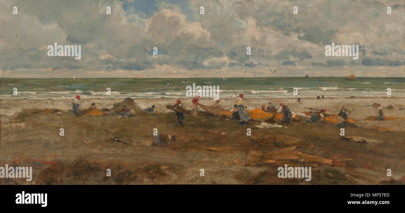 I pescatori sulla spiaggia . Español: isole Pescadores en la playa. . Siglo XIX. ; 2010-08-24 12:26:21. 974 isole Pescadores en la playa - Filippo Carcano Foto Stock