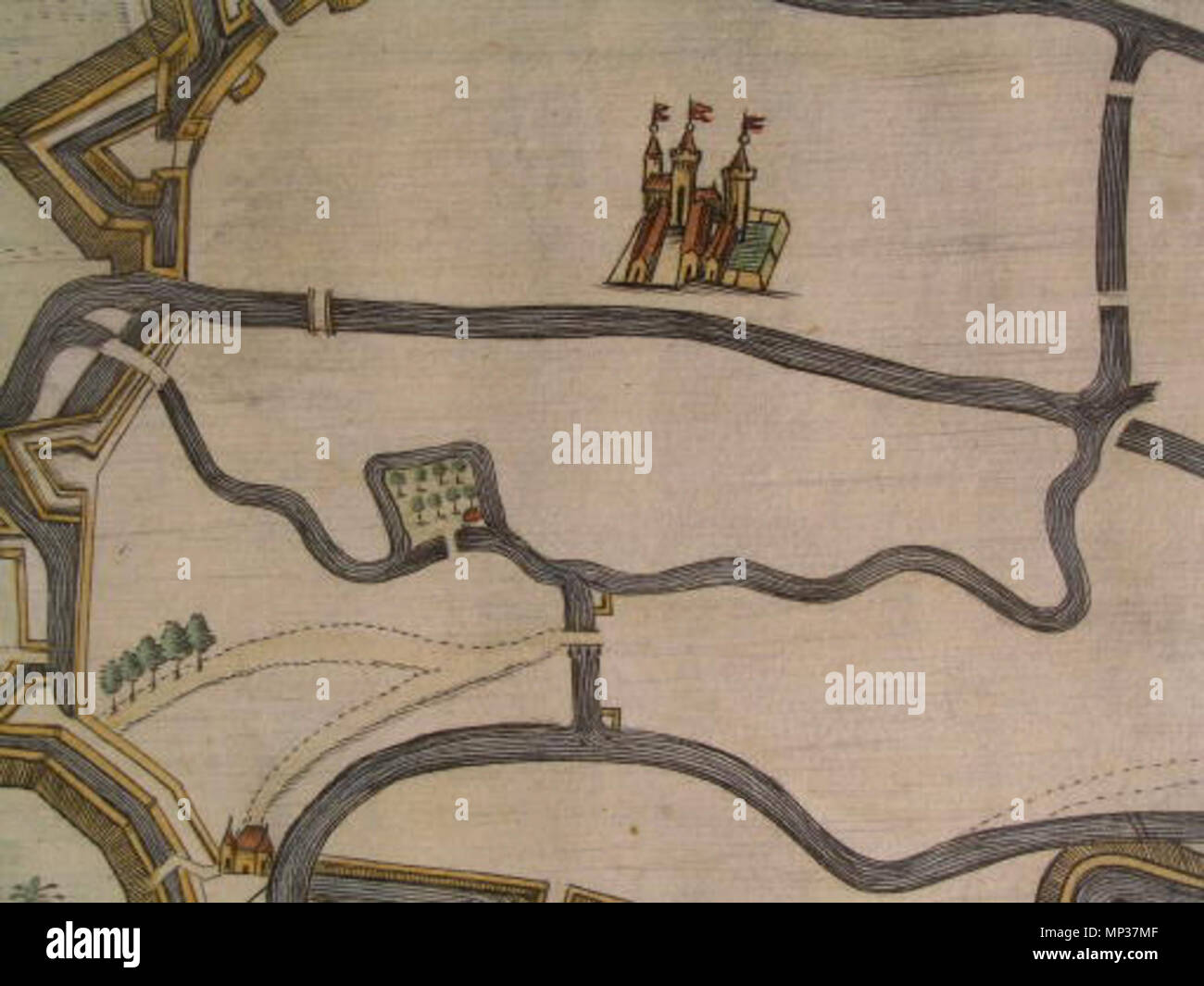 Fotocamere digitali Olympus . Inglese: mappa di Gand da Priorato nel 1673 . 1673. Priorato 940 mappa vecchia di Gand da Priorato nel 1673, dettaglio 2 Foto Stock