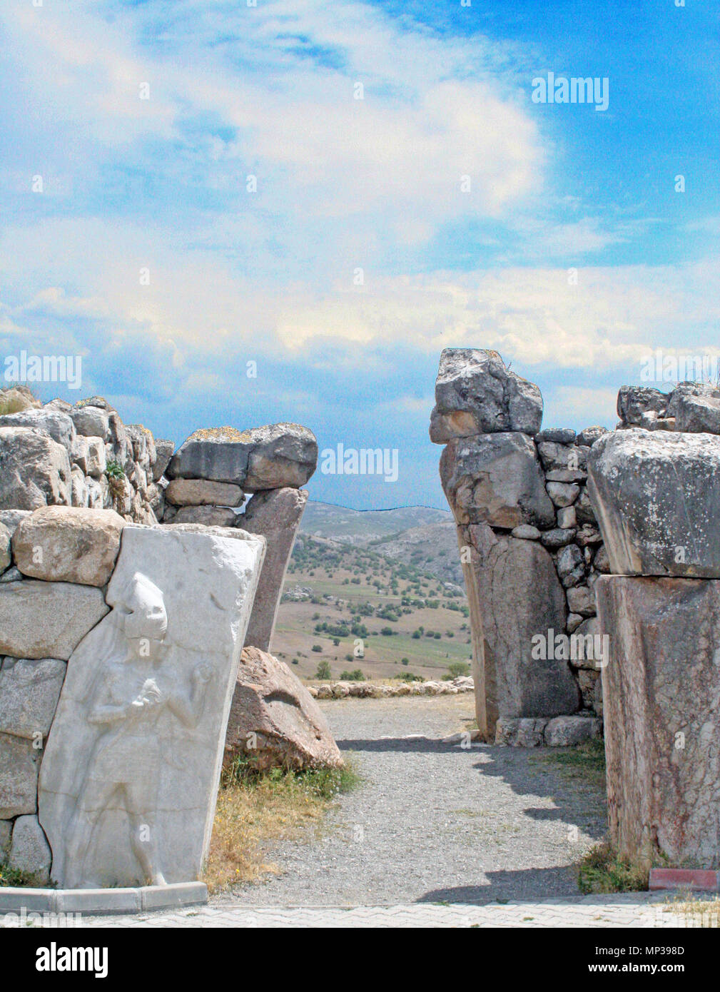 La porta del leone nel sito archeologico di Hattusa e antica città di Hittiti , Turchia Foto Stock