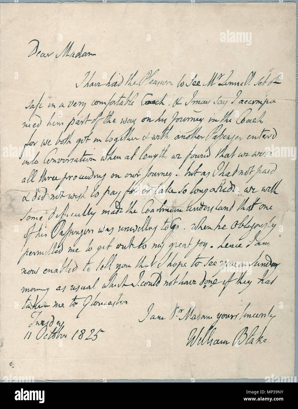 . Inglese: lettera di Mary Ann Linnell, moglie di John Linnell, 11 ottobre 1825, oggetto 2 . 17 Novembre 2010 07:30:21. William Blake (1757-1827) nomi alternativi W. Blake; Uil'iam Bleik Descrizione British pittore, poeta, scrittore, teologo, collezionista e incisore, Data di nascita e morte 28 novembre 1757 12 agosto 1827 Luogo di nascita e morte Broadwick Street Charing Cross sede di lavoro London Authority control : Q41513 VIAF: 54144439 ISNI: 0000 0001 2096 135X ULAN: 500012489 LCCN: N78095331 NLA: 35019221 WorldCat Il William Blake Posizione archivio collezione digitale ospitato Foto Stock . Inglese: lettera di Mary Ann Linnell, moglie di John Linnell, 11 ottobre 1825, oggetto 2 . 17 Novembre 2010 07:30:21. William Blake (1757-1827) nomi alternativi W. Blake; Uil'iam Bleik Descrizione British pittore, poeta, scrittore, teologo, collezionista e incisore, Data di nascita e morte 28 novembre 1757 12 agosto 1827 Luogo di nascita e morte Broadwick Street Charing Cross sede di lavoro London Authority control : Q41513 VIAF: 54144439 ISNI: 0000 0001 2096 135X ULAN: 500012489 LCCN: N78095331 NLA: 35019221 WorldCat Il William Blake Posizione archivio collezione digitale ospitato Foto Stock