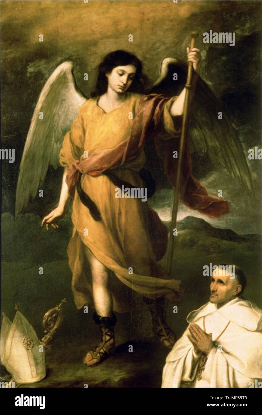 Inglese: Raffaele Arcangelo con il Vescovo Domonte . 1085 Saint Raphael Foto Stock