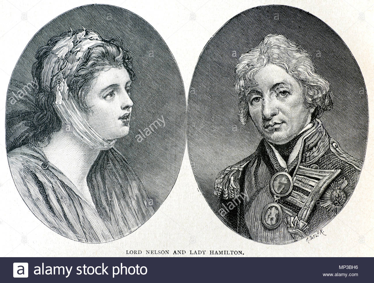Ritratto di vice ammiraglio Horatio Nelson e la sua padrona Lady Hamilton, illustrazione dal 1898 Foto Stock