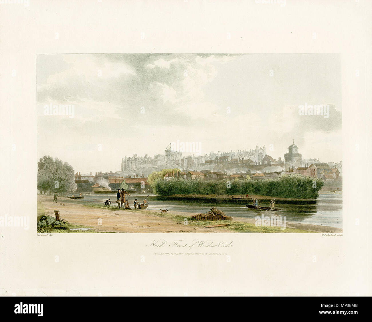 Parte anteriore del nord del castello di Windsor . Inglese: una vista del Castello di Windsor, come visto da nord attraverso il fiume Tamigi. . 1 febbraio 1819. 933 anteriore del nord del castello di Windsor, da Pyne Royal Residences, 1819 - panteek pyn2-111 Foto Stock