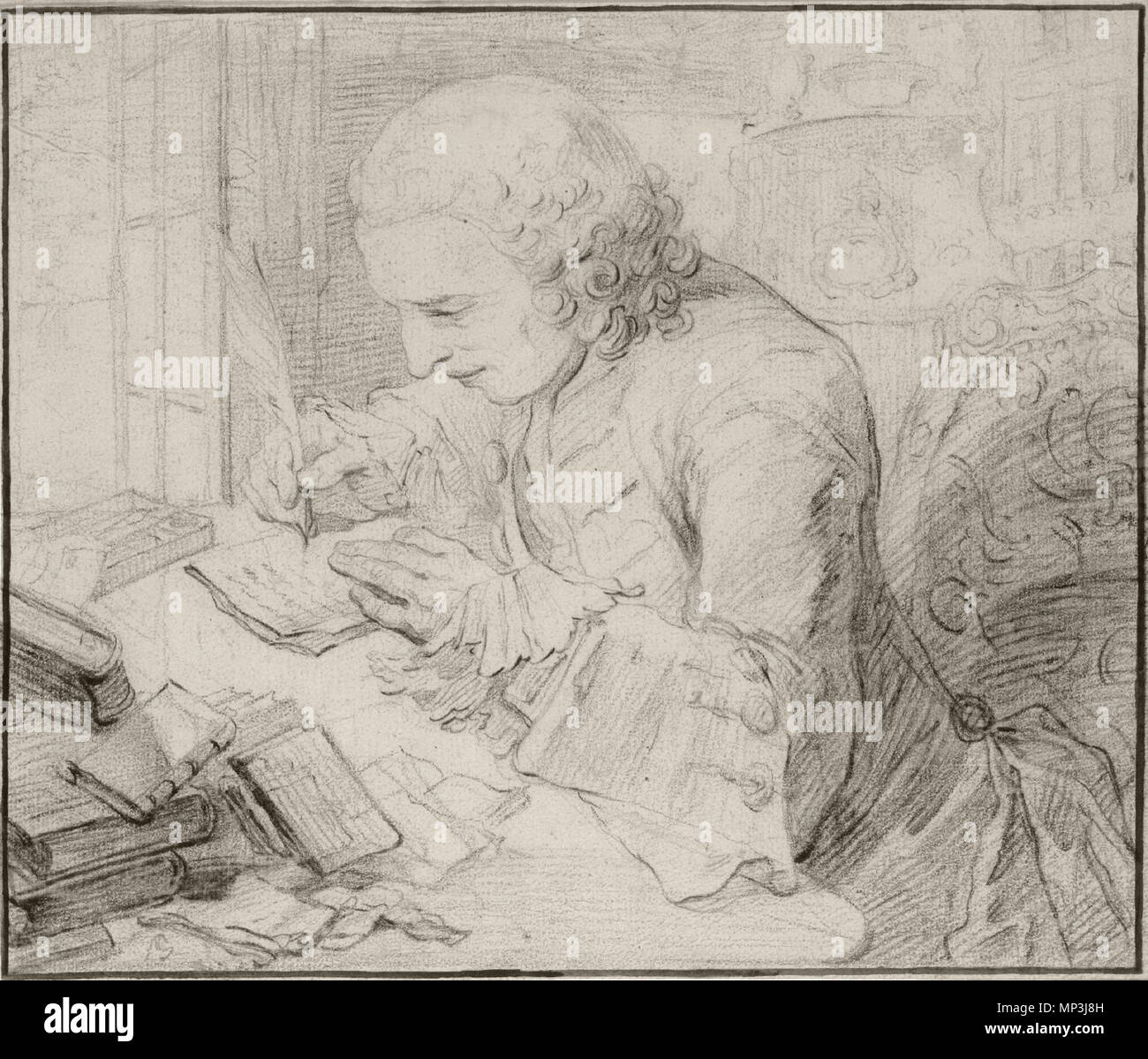 Michel-Jean Sedaine, iscritto alla sua scrivania . Inglese: Michel-Jean Sedaine, scrivendo al suo banco gesso nero 21.1 x 24.9 cm inscritto tergo: portrait de Il Sig. Sedaine fait d'après natura / en 1749 par G. de St. Aubin . 1749. Gabriel de Saint-Aubin (1724-1780) nomi alternativi Gabriel Jacques de Saint Aubin Descrizione pittore francese, disegnatore e incisore e illustratore di fratello di Augustin de Saint-Aubin fratello di Charles-Germain de Saint-Aubin Data di nascita e morte 14 Aprile 1724 14 febbraio 1780 Luogo di nascita e morte Paris Paris Opera periodo 1744-1780 circa la posizione di lavoro Parigi Auth Foto Stock