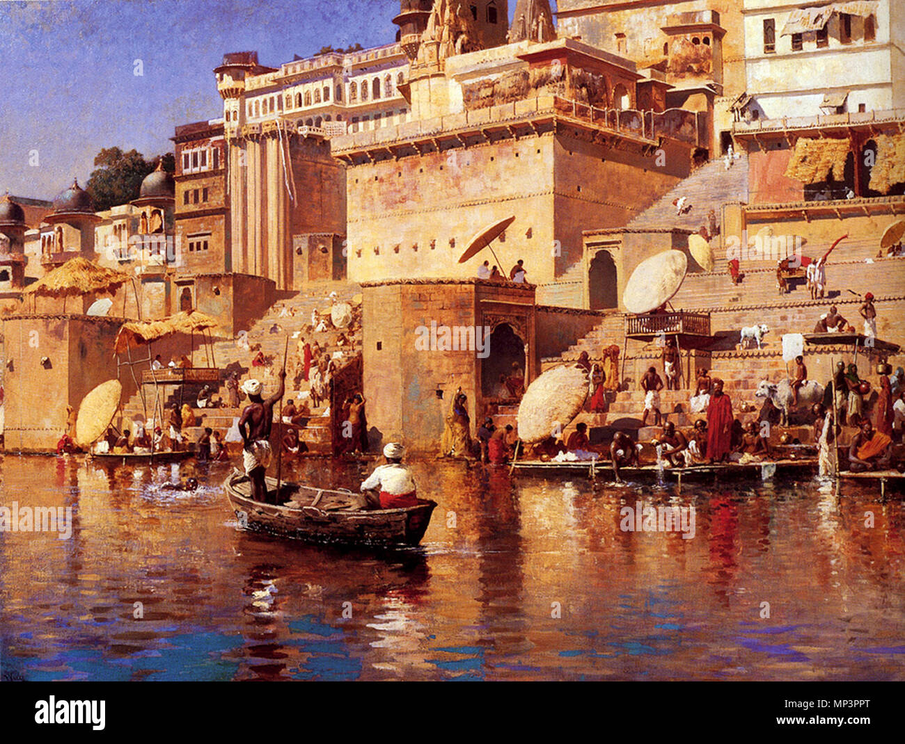 Inglese: Sul Fiume Benares circa 1883. 1254 Settimane Edwin sul fiume Benares Foto Stock