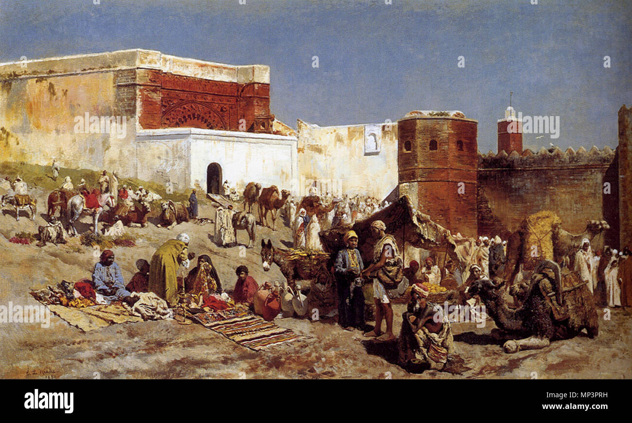 Inglese: Mercato Aperto il Marocco 1880. 1254 Settimane Edwin mercato marocchino Rabat Foto Stock