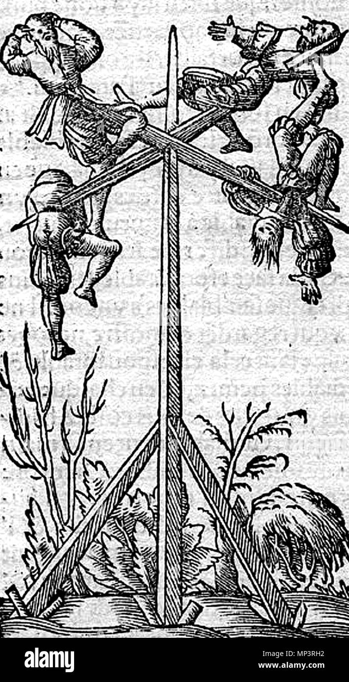 . Inglese: un frainteso raffigurazione del 'hook-swinging' rituale Calicut una volta comunemente eseguito come parte di alcune famose indù feste religiose. "Cosmographia" (1544) da Sebastian Münster. Sebastian Münster (1488-1552) era un tedesco cartografo, cosmografo e studioso ebreo la cui Cosmographia (1544; "cosmografia") è stata la prima descrizione in tedesco del mondo e un importante lavoro nel rilancio del pensiero geografico nel 16esimo secolo in Europa. A parte il ben noto mappe presenti nella Cosmographia, il testo è fittamente cosparso con vigorosa viste: ritratti di re e principi, co Foto Stock