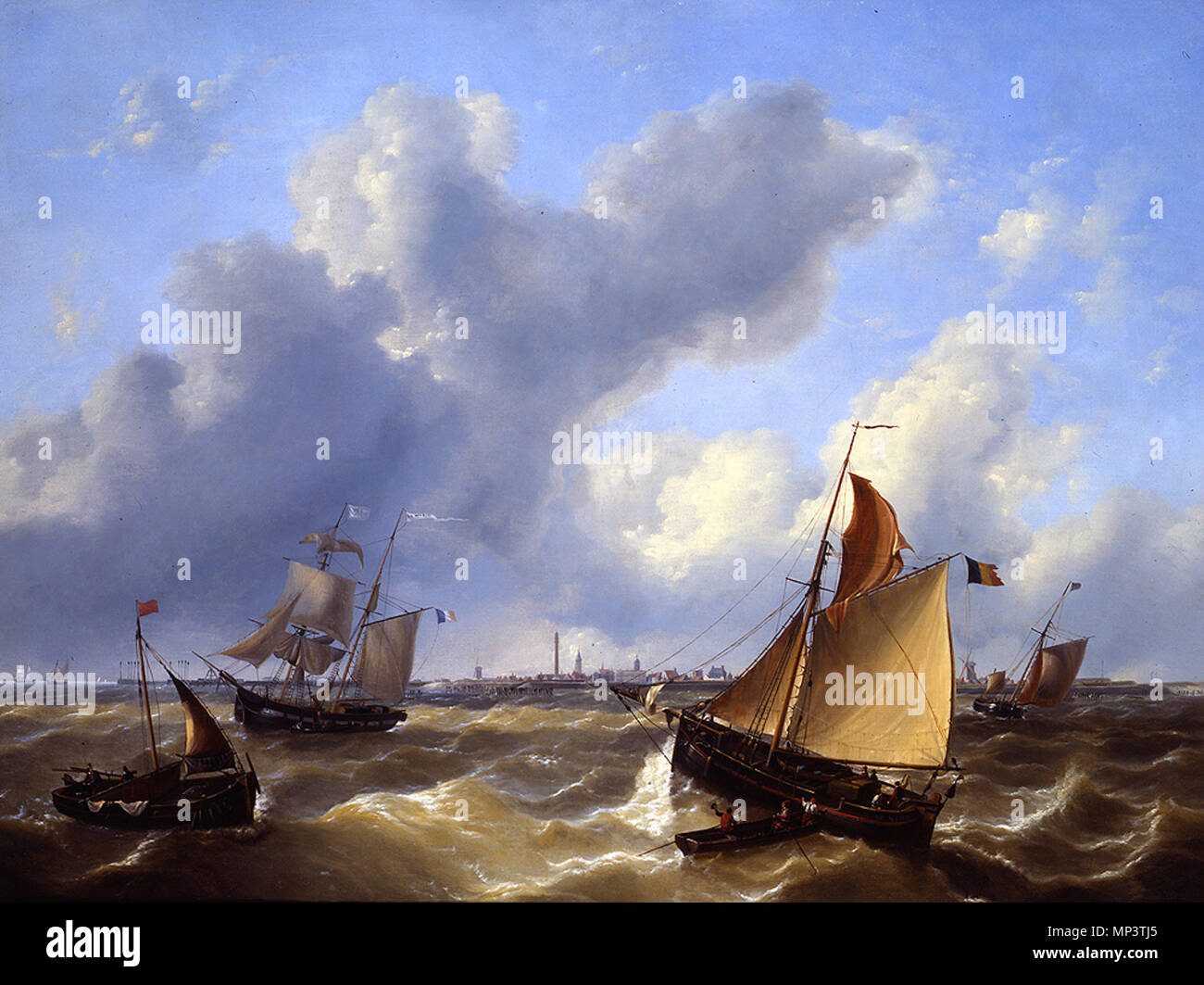 Inglese Una Giornata Di Vento Off Ostenda Olio Su Tela Dal 18 Verboeckhoven Charles Louis 1802