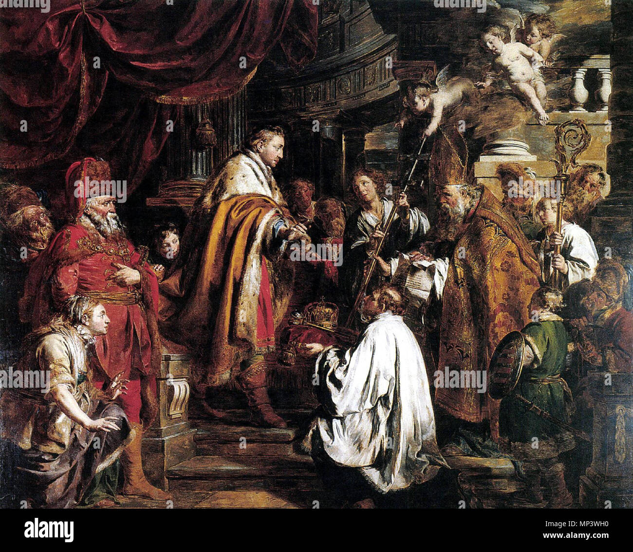 Santo Stefano re ungherese riceve il papa's inviati che portano la corona 1770. 1230 Verhaghen Santo Stefano riceve il Papa agli inviati del 1700 Foto Stock