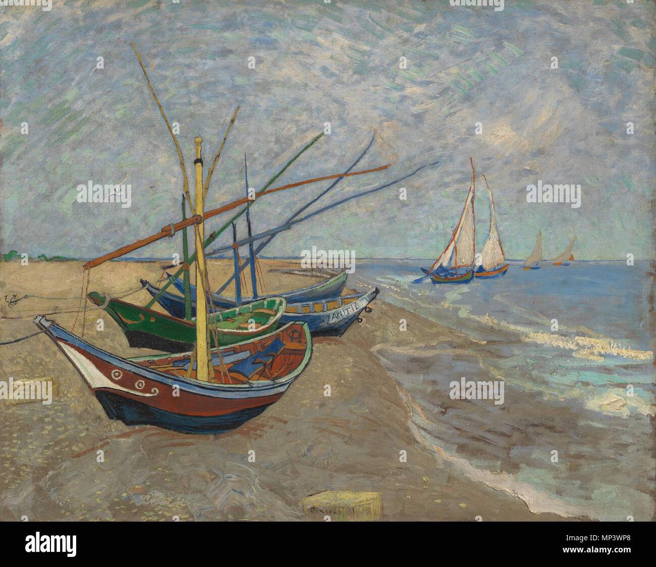 Inglese: Barche di pescatori sulla spiaggia di Les Saintes-Maries-de-la-Mer Nederlands: Vissersboten op het strand van Les Saintes-Maries-de-la-Mer . Inglese: dipinto di Vincent van Gogh, 1888 Nederlands: Schilderij van Vincent van Gogh, 1888 . 1888. 1241 Vissersboten op het strand van Les Saintes-Maries-de-la-Mer - S0028V1962 - Il Museo di Van Gogh Foto Stock