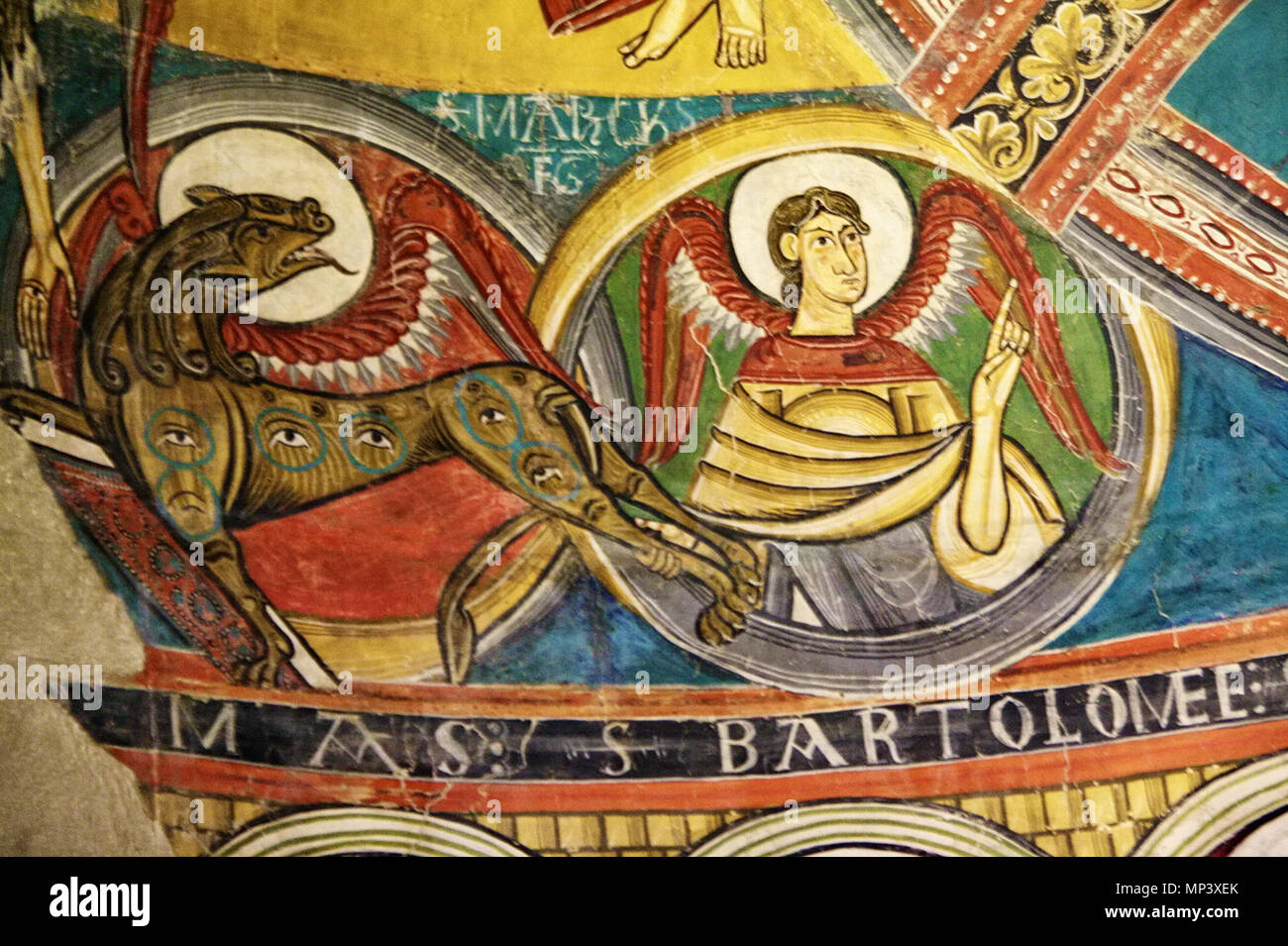 Sant Marc . Inglese: dipinti dell'abside centrale di Sant Climent in Taüll, ora conservata al MNAC; Museo d'Arte Nazionale della Catalogna. Català: Pintures de l'absidi central de Sant Climent de Taüll, conservades al MNAC . 1123. 1141 StCliment Taull Sant Marc MNAC-015966CJT 0011 Foto Stock