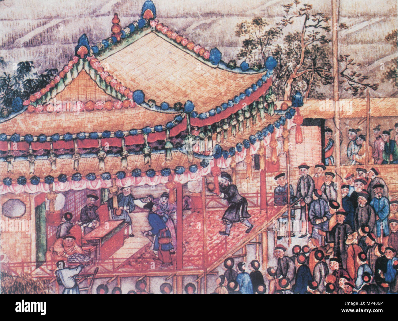 Theatre play . Dettaglio di scorrere su Suzhou fatto su ordine dell'Imperatore Qianlong . tra 1736 e 1796. 1277 Xu Yang - teatrale Foto Stock