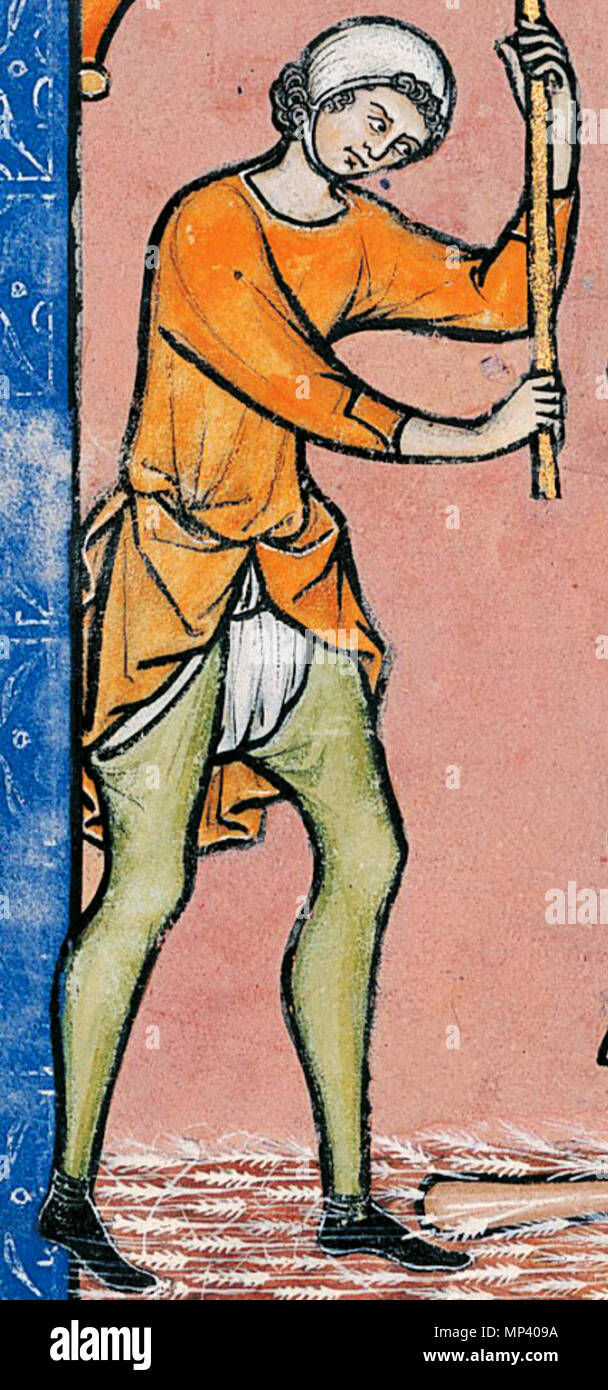 . Русский: Длинные шоссы. Фрагмент миниатюры из 'Библии Моргана'. Folio 18r. Pierpont Morgan Library di New York, la sig.ra M. 638. 1240-е гг. 1240. Sconosciuto 847 Uomo in shausses - dettaglio Foto Stock