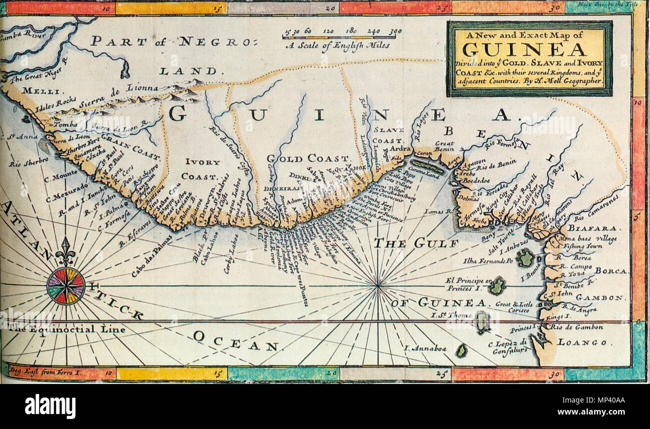 17. secolo mappa della Guinea Costa in Africa del xvii secolo. 852 Mappa della costa della Guinea Foto Stock