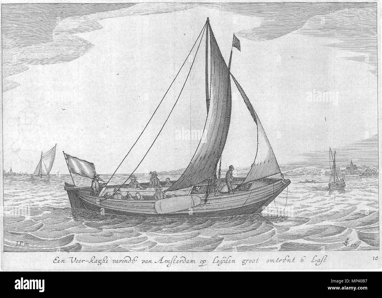 . Deutsch: Ein Fähr-Kaag, etwa 6 Lasten groß, nach Porcellis 1627 . 26 ottobre 2012, 11:02:12. Johann Porcellis 1227 vira-kaghe Porcellis Foto Stock